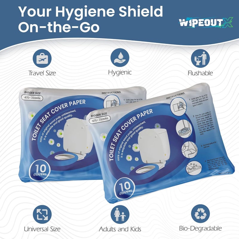 WIPEOUTX Toilet Seat Cover Flushable (60 Pack)–XL 18x15 Inch Paper Material–Toilet Seat Covers Disposable Flushable for Kids and Adults–100% Biodegradeable - Public Restrooms - Image 3
